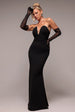 Goddiva Strapless Super Plunge Diamante Neck Maxi Dress - Black