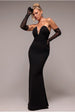 Goddiva Strapless Super Plunge Diamante Neck Maxi Dress - Black