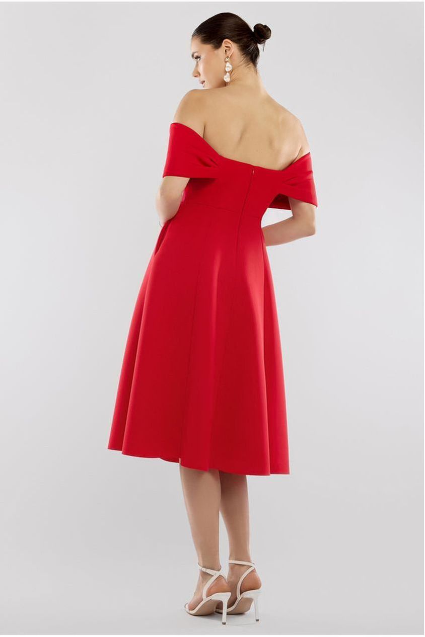 Goddiva Bow Off The Shoulder A Line Midi Dress - Red