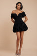 Goddiva Bardot Babydoll Corset Mini Dress - Black