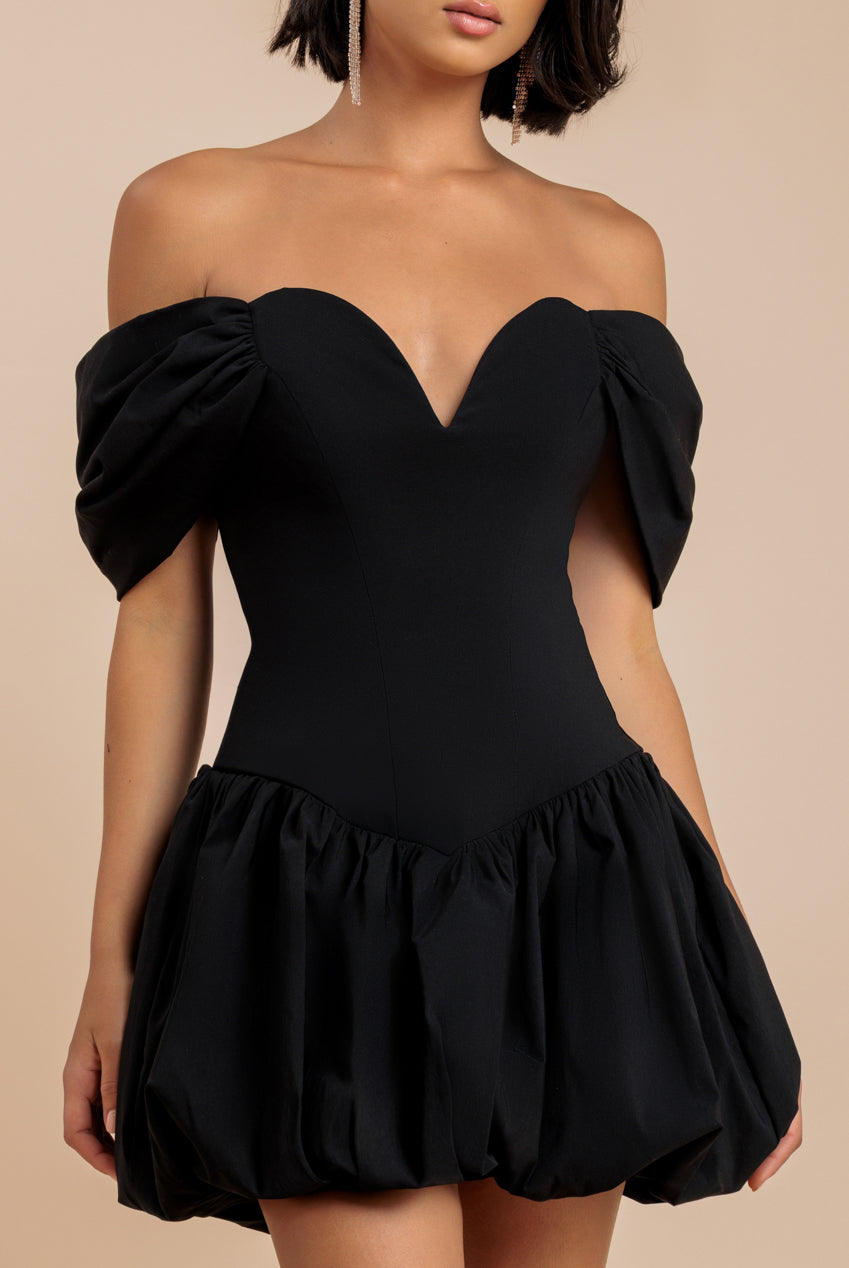 Goddiva Bardot Babydoll Corset Mini Dress - Black