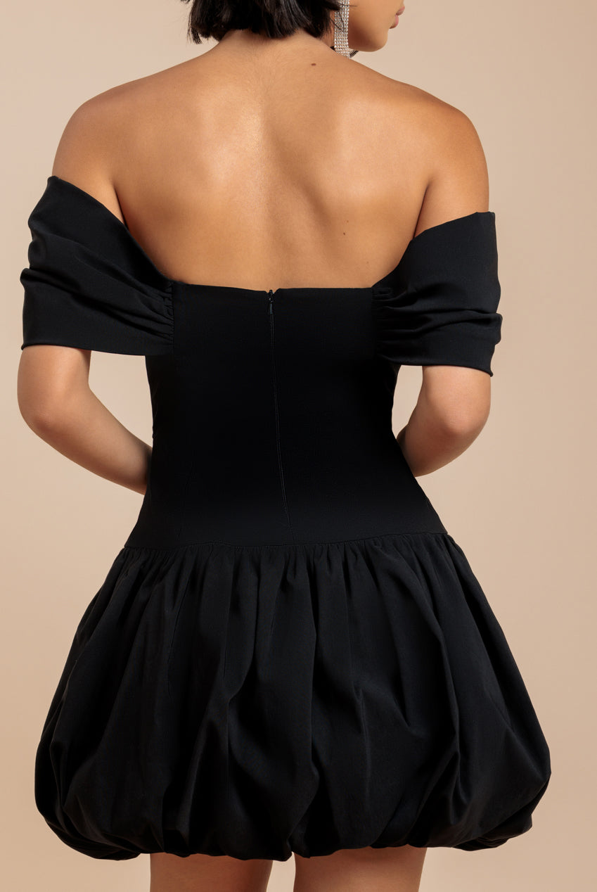 Goddiva Bardot Babydoll Corset Mini Dress - Black