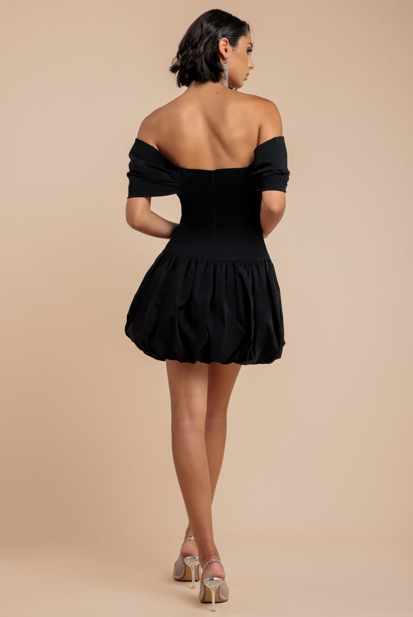 Goddiva Bardot Babydoll Corset Mini Dress - Black
