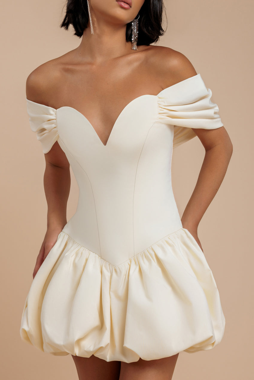 Goddiva Bardot Babydoll Corset Mini Dress - Cream