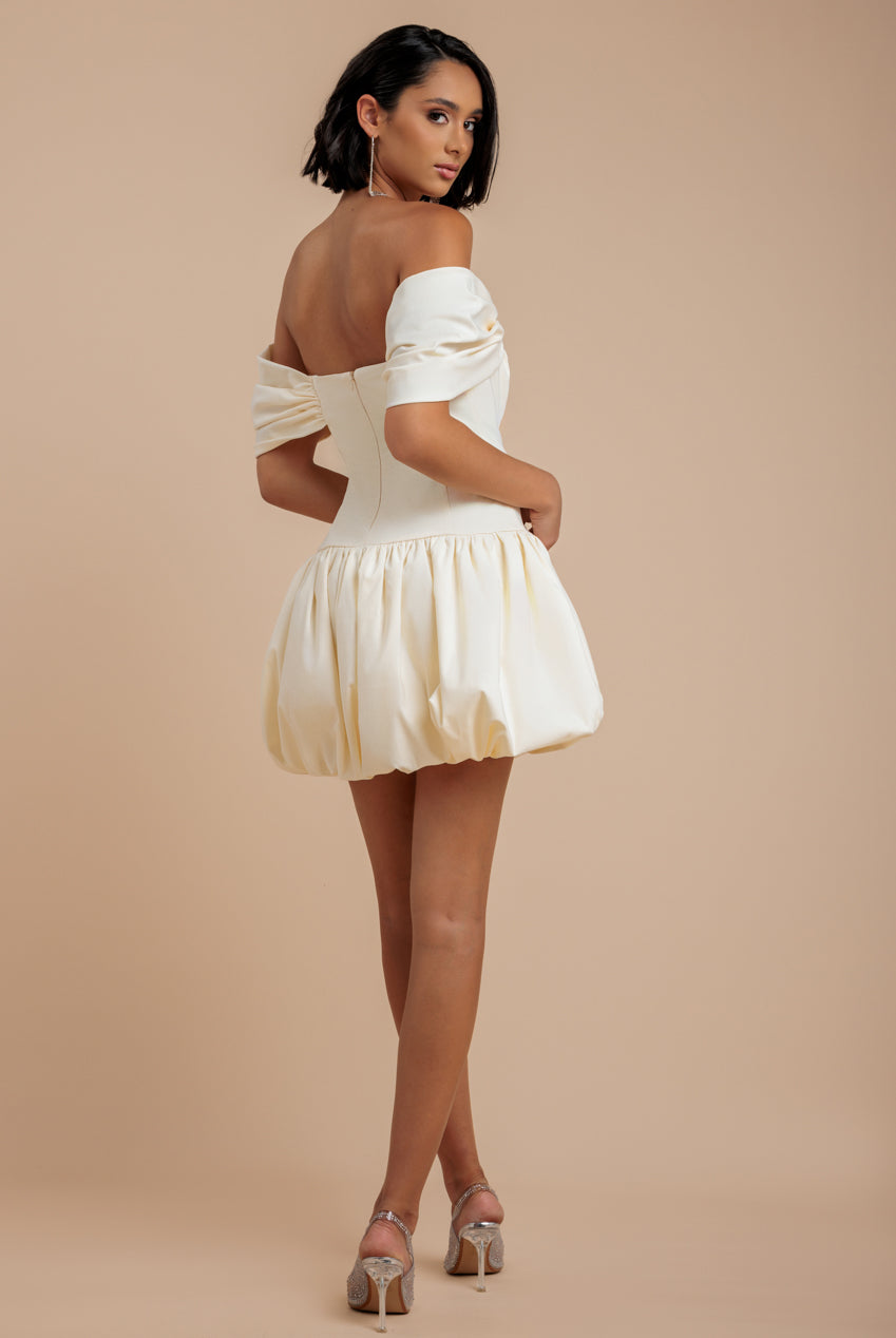 Goddiva Bardot Babydoll Corset Mini Dress - Cream