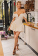 Goddiva Bardot Babydoll Corset Mini Dress - Cream