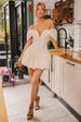 Goddiva Bardot Babydoll Corset Mini Dress - Cream