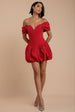 Goddiva Bardot Babydoll Corset Mini Dress - Red