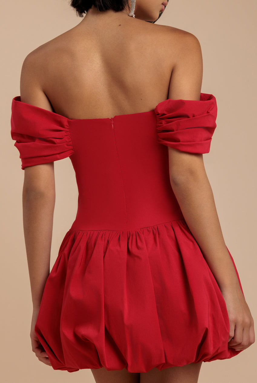 Goddiva Bardot Babydoll Corset Mini Dress - Red