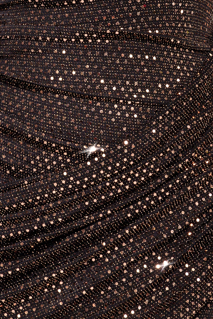 Goddiva Cowl Neck Sequin Glitter Lurex Mini Dress - Rose Gold