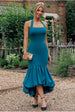 Goddiva Halter Neck Puff Hem Mermaid Midaxi Dress - Emerald Green