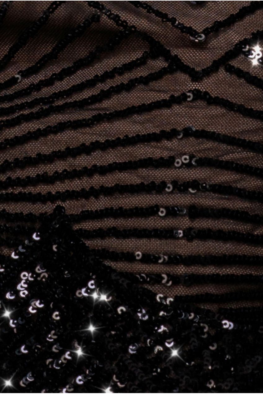 Goddiva Sequin Starburst Cape Sleeve Mini Dress - Black