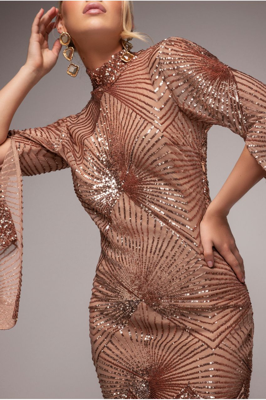 Goddiva Sequin Starburst Cape Sleeve Mini Dress - Champagne Champagne / 4 Goddiva Sequin Starburst Cape Sleeve Mini Dress - Champagne Champagne / 4