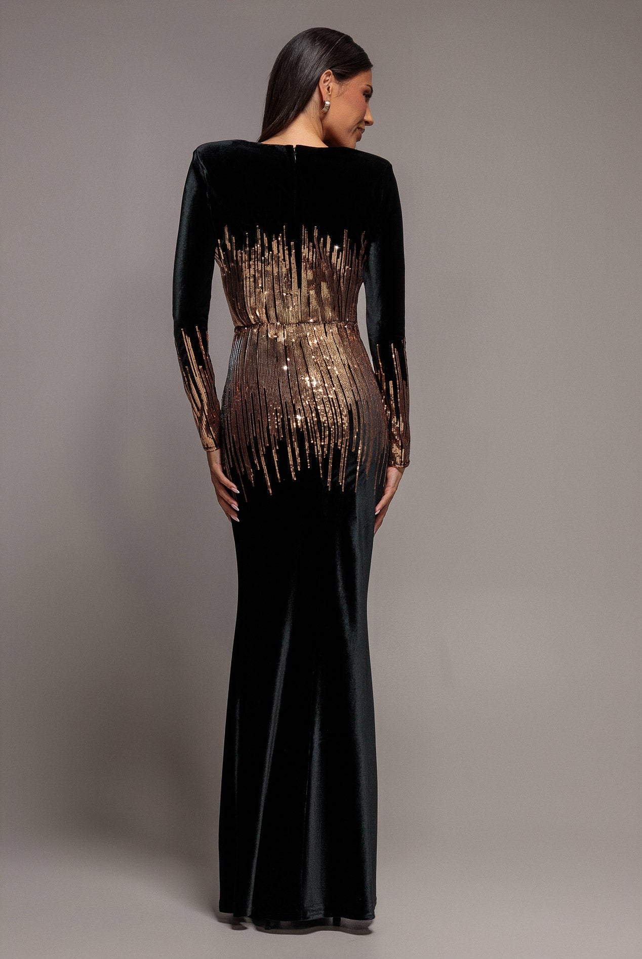 Goddiva Sequin Ombre Velvet Maxi Dress - Black