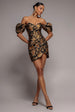 Goddiva Puff Sleeve Sweetheart Mini Dress - Black