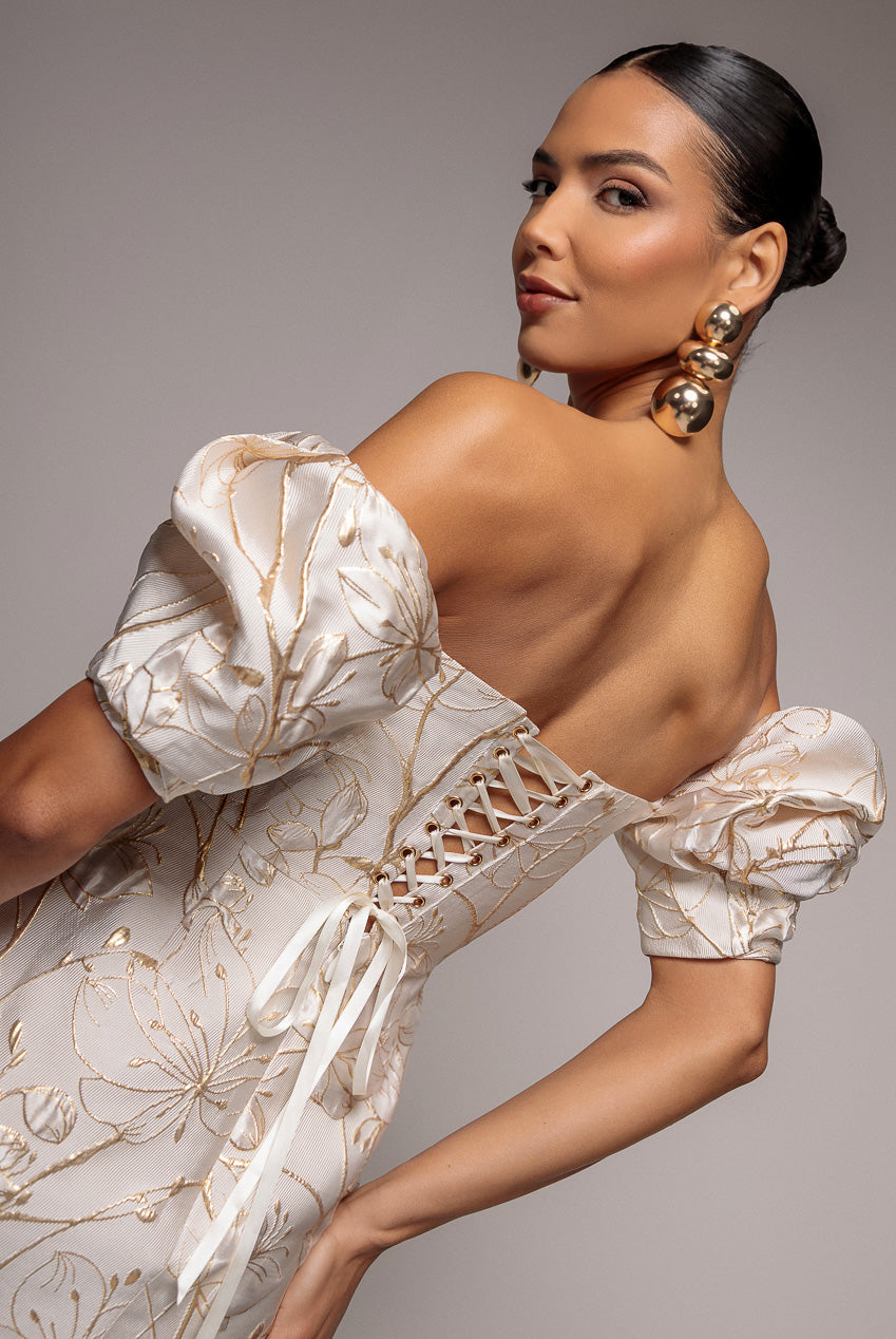 Goddiva Puff Sleeve Sweetheart Mini Dress - Cream