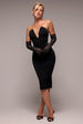 Goddiva Strapless Super Plunge Diamante Neck Midi Dress - Black