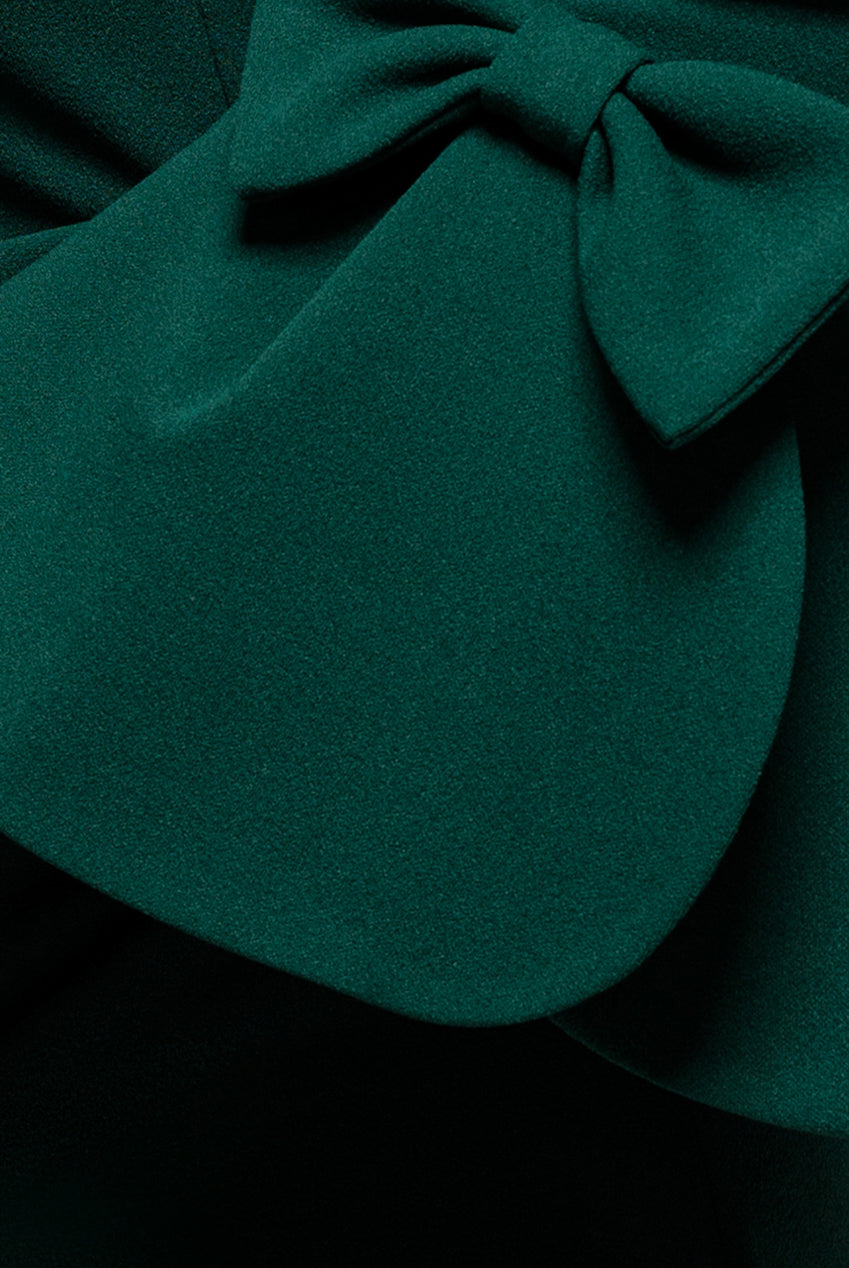 Goddiva Petal Bow Sleeve Frill Maxi Dress - Emerald Green