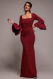 Goddiva Petal Bow Sleeve Frill Maxi Dress - Wine