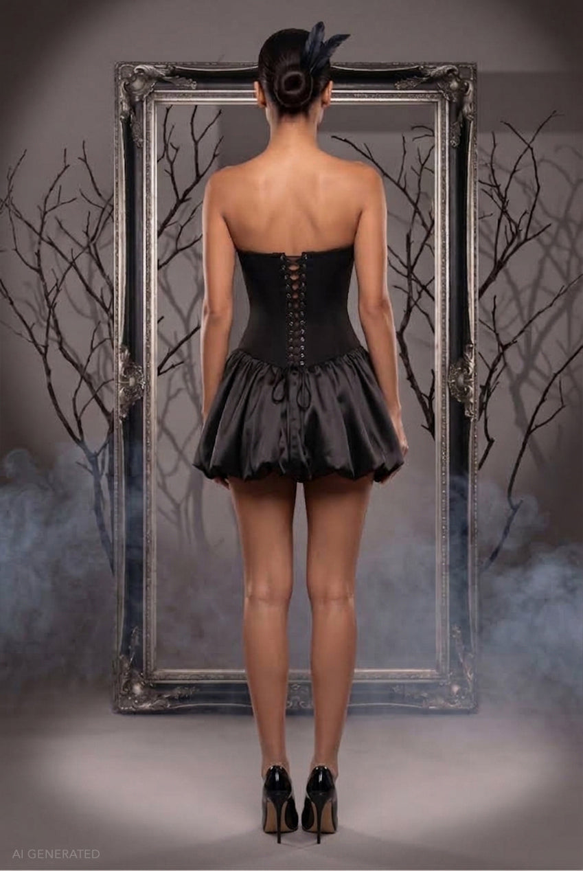 Goddiva Boobtube Corset Mini Black Swan Inspired Halloween Costume - Black