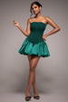 Goddiva Corset Boobtube Babydoll Mini Dress - Emerald Green