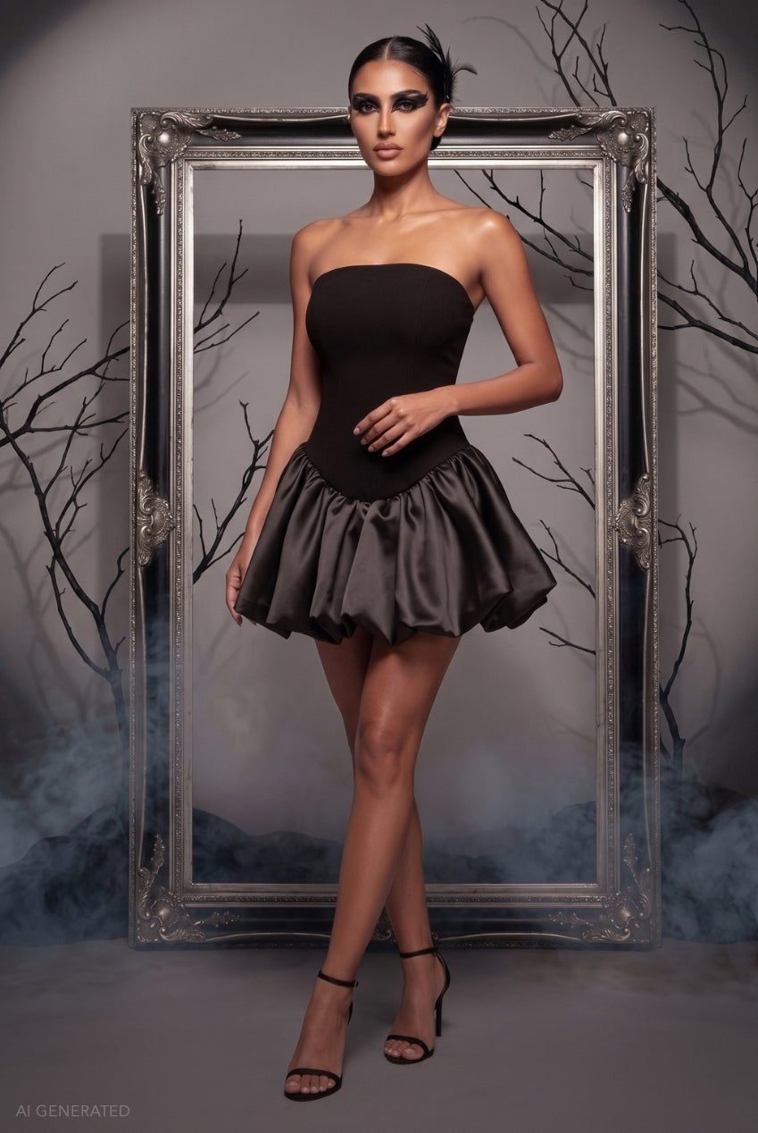 Goddiva Boobtube Corset Mini Black Swan Inspired Halloween Costume - Black