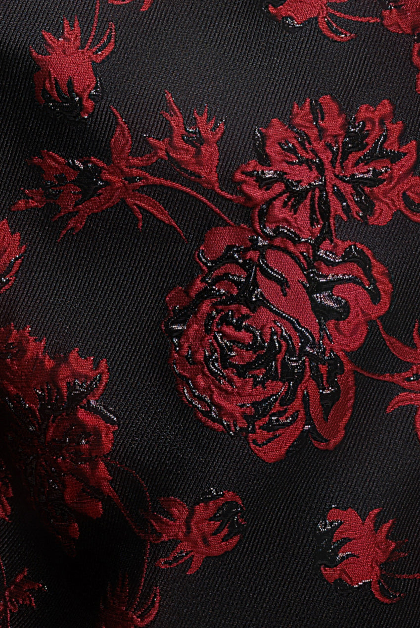 Goddiva Plunging Neck Pleated Sleeve Jacquard Mini Dress - Black