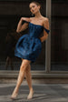 Goddiva Corset Balloon Skirt Lace Up Back Mini Dress - Navy Blue