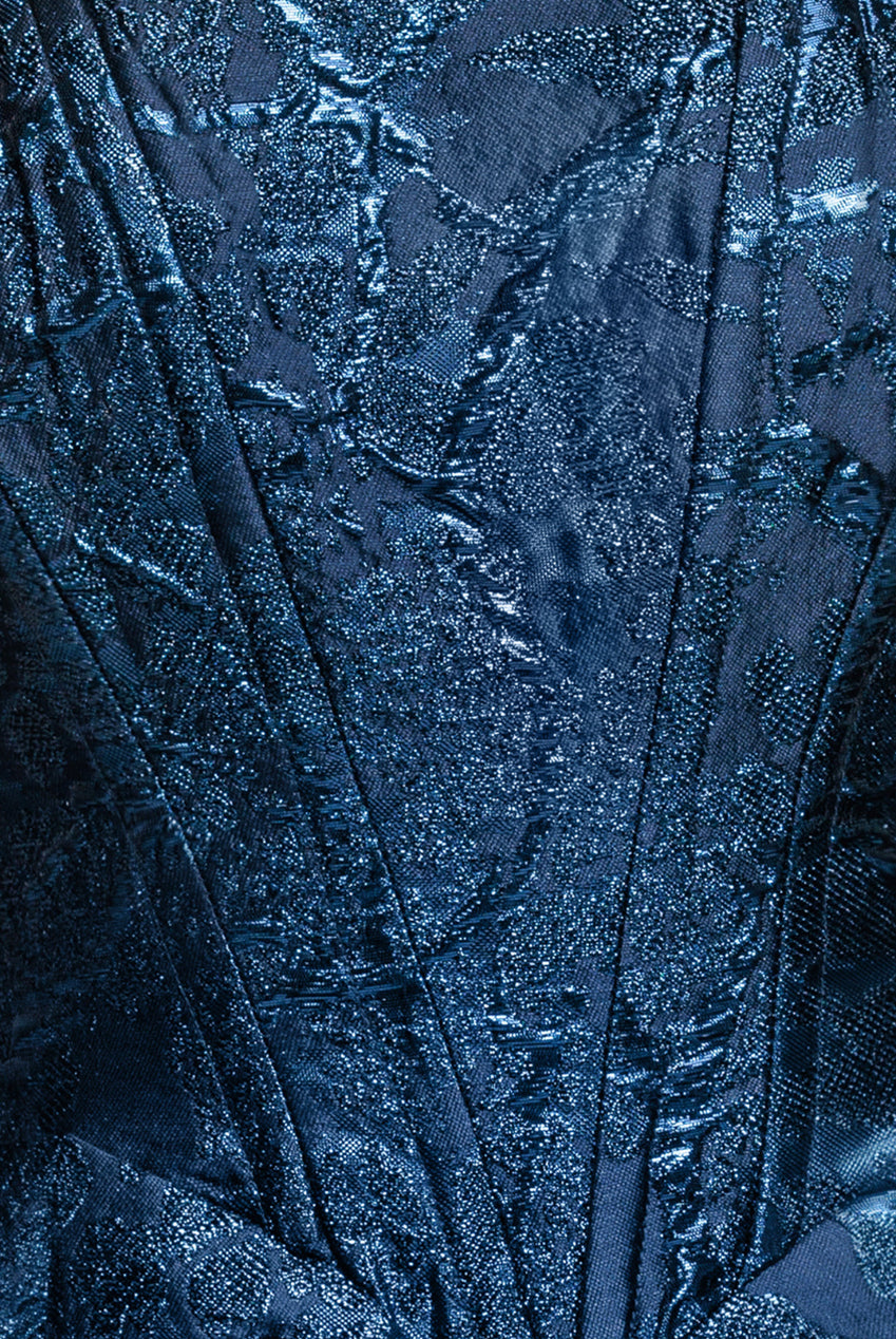 Goddiva Corset Balloon Skirt Lace Up Back Mini Dress - Navy Blue