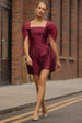 Goddiva Lace Up Jacquard Mini Dress With Organza Wings - Burgundy Red