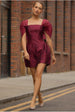 Goddiva Lace Up Jacquard Mini Dress With Organza Wings - Burgundy Red