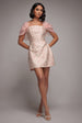 Goddiva Lace Up Jacquard Mini Dress With Organza Wings - Blush Pink