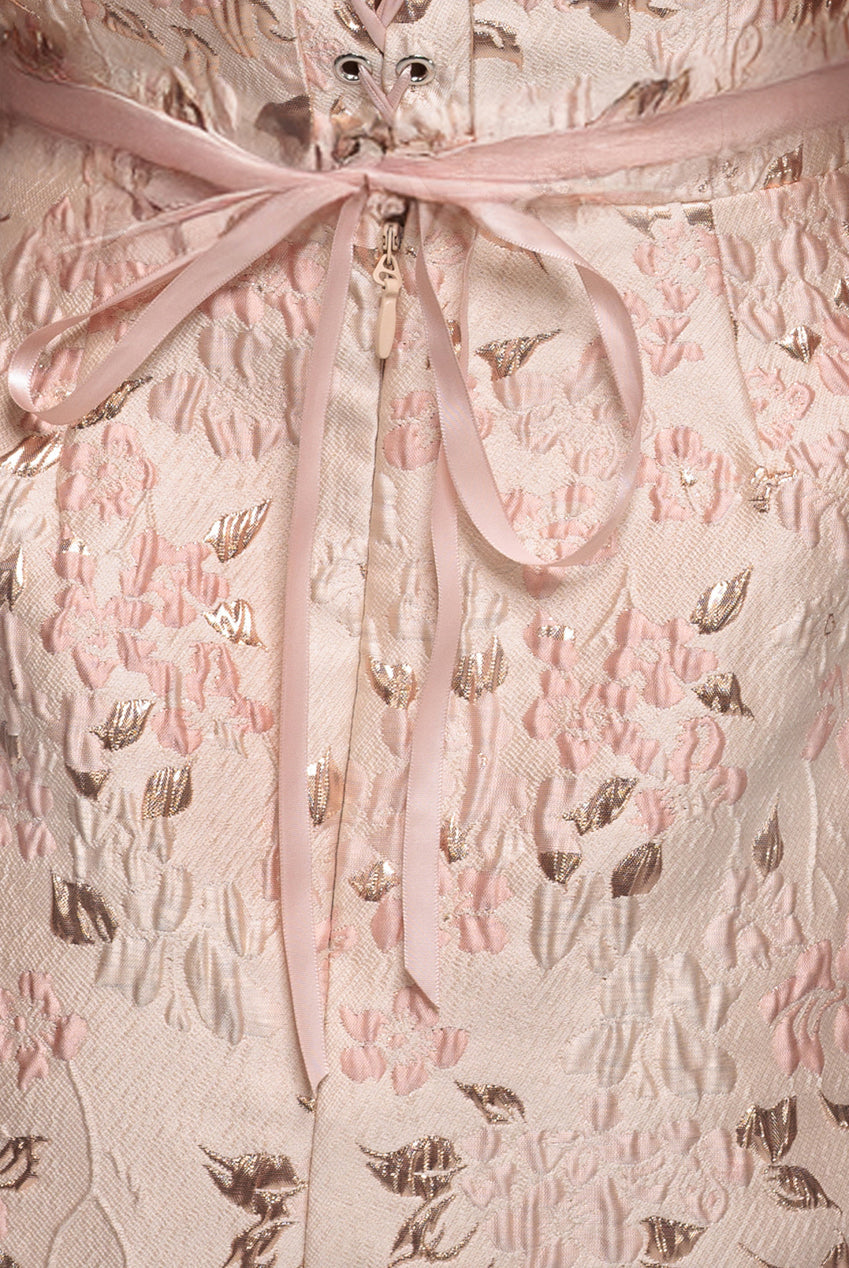 Goddiva Lace Up Jacquard Mini Dress With Organza Wings - Blush Pink
