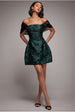 Goddiva Lace Up Jacquard Mini Dress With Organza Wings - Emerald Black