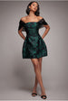 Goddiva Lace Up Jacquard Mini Dress With Organza Wings - Emerald Black