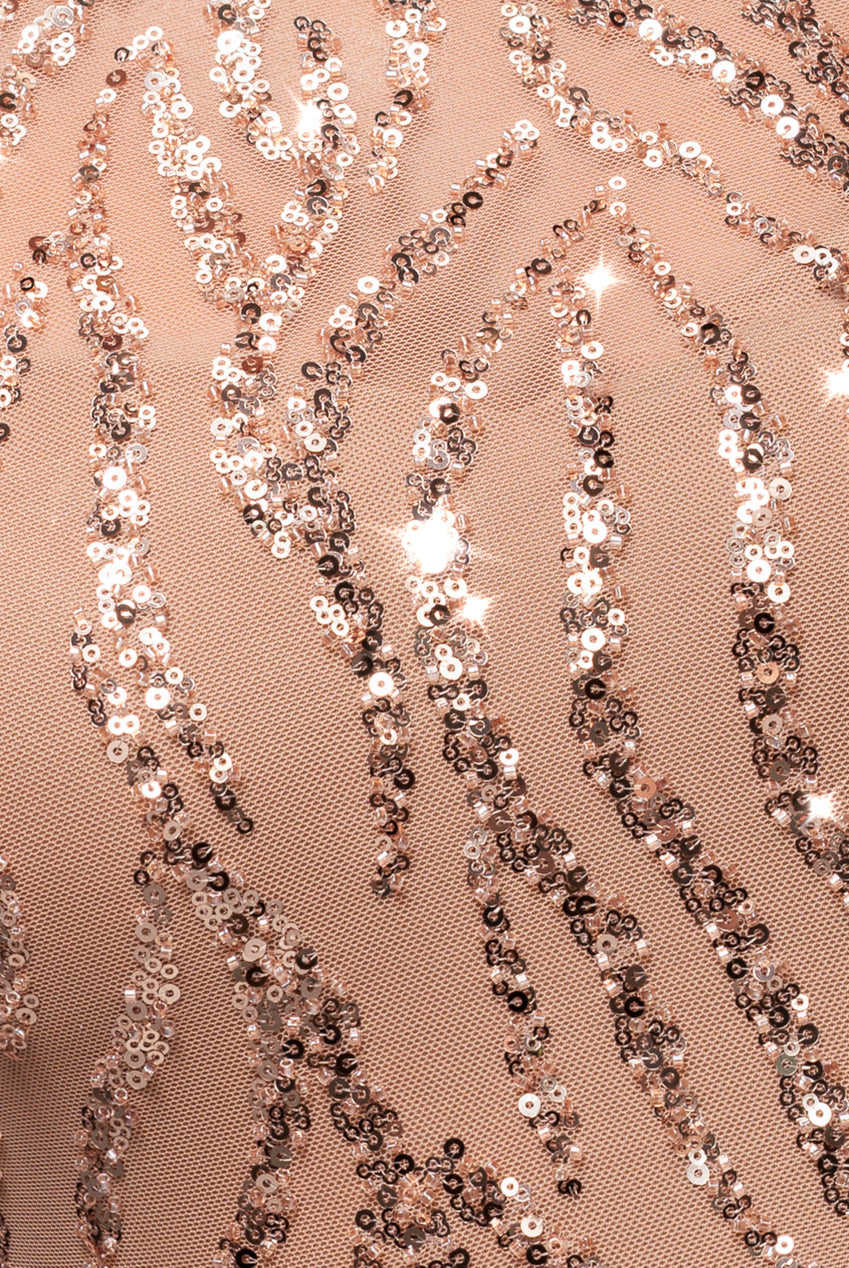 Goddiva Ombre Sequin Beaded Flared Long Sleeve Maxi Dress - Champagne