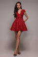 Goddiva Bead Embellished Jacquard Skater Mini Dress - Red