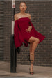 Goddiva Strapless Mini Dress With Pleated Chiffon Cape - Burgundy
