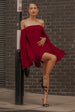 Goddiva Boob Tube Mini Dress With Pleated Chiffon Cape - Burgundy