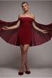Goddiva Strapless Mini Dress With Pleated Chiffon Cape - Burgundy
