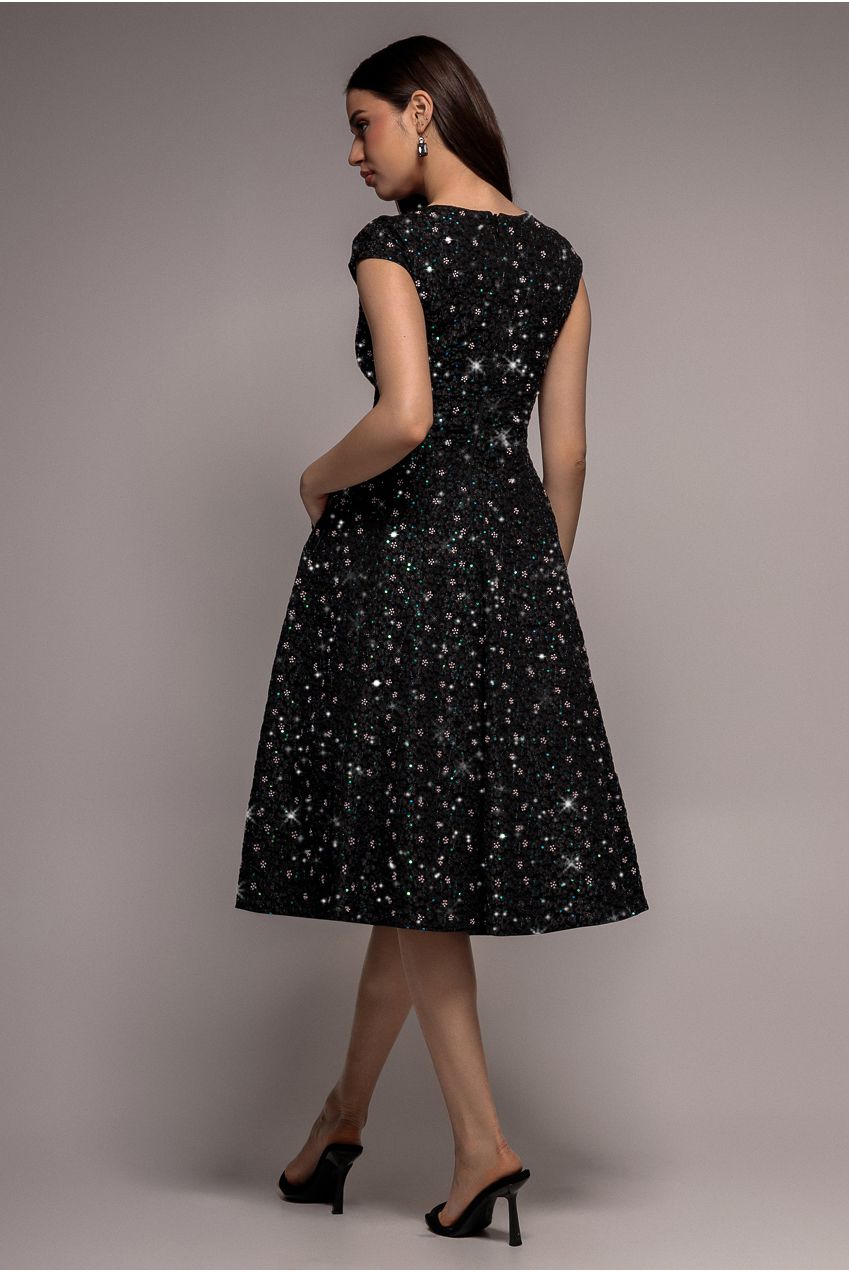 Goddiva Bead Embellished Jacquard A Line Midi Dress - Black