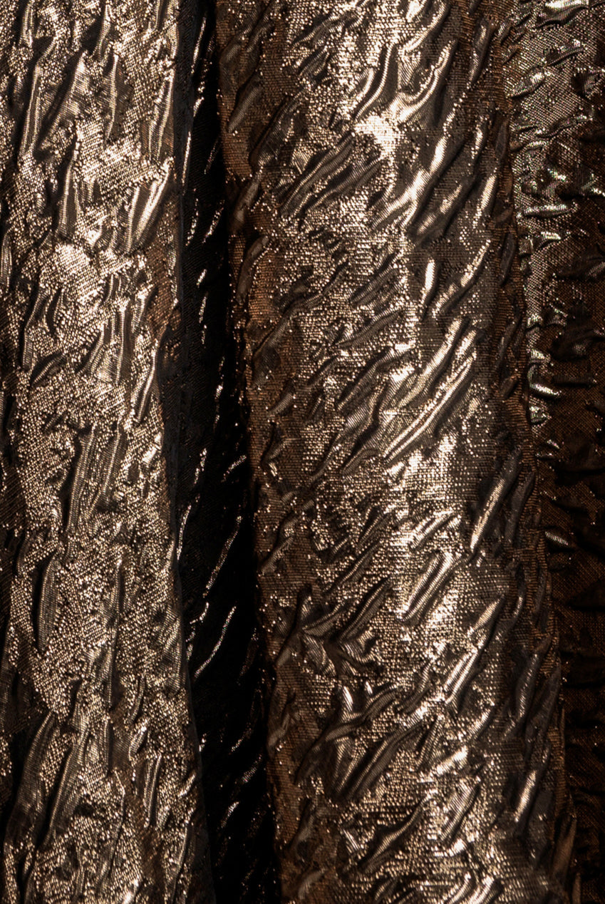 Goddiva One Shoulder Frill Jacquard Skater Midi Dress - Bronze Gold