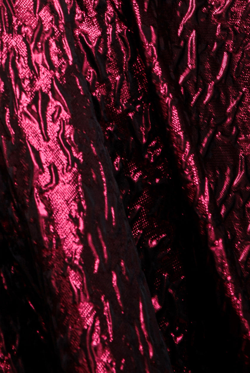 Goddiva One Shoulder Frill Jacquard Skater Midi Dress - Burgundy Red