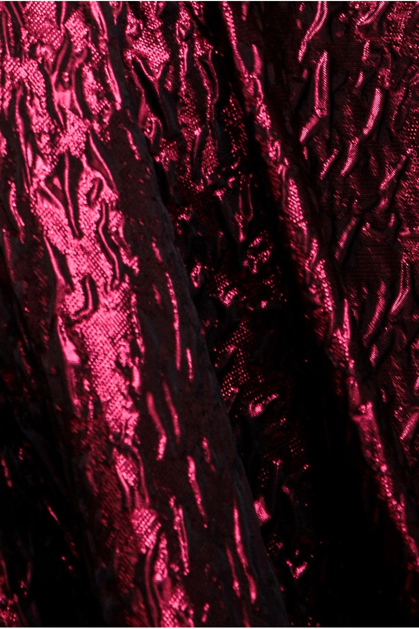 Goddiva One Shoulder Frill Jacquard Skater Midi Dress - Burgundy Red