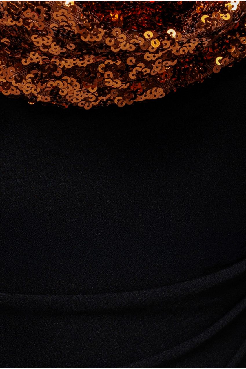 Goddiva Cowl One Shoulder Contrast Sequin & Scuba Crepe Maxi Dress - Bronze