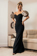 Goddiva Jacquard Puff Sleeve Sweetheart Scuba Maxi Dress - Black