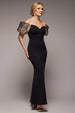Goddiva Jacquard Puff Sleeve Sweetheart Scuba Maxi Dress - Black