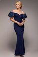 Goddiva Jacquard Puff Sleeve Sweetheart Scuba Maxi Dress - Navy Blue