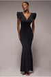 Goddiva Plunging Neck Pleated Sleeves Scuba Maxi Dress - Black