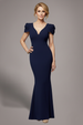 Goddiva Plunging Neck Pleated Sleeves Scuba Maxi Dress - Navy Blue